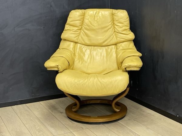 EKORNES エコーネス 最高級 Reno レノ 総革 ストレスレス リクライニングチェア+オットマンセット 1Pソファ 椅子 家具 / 57047_画像2