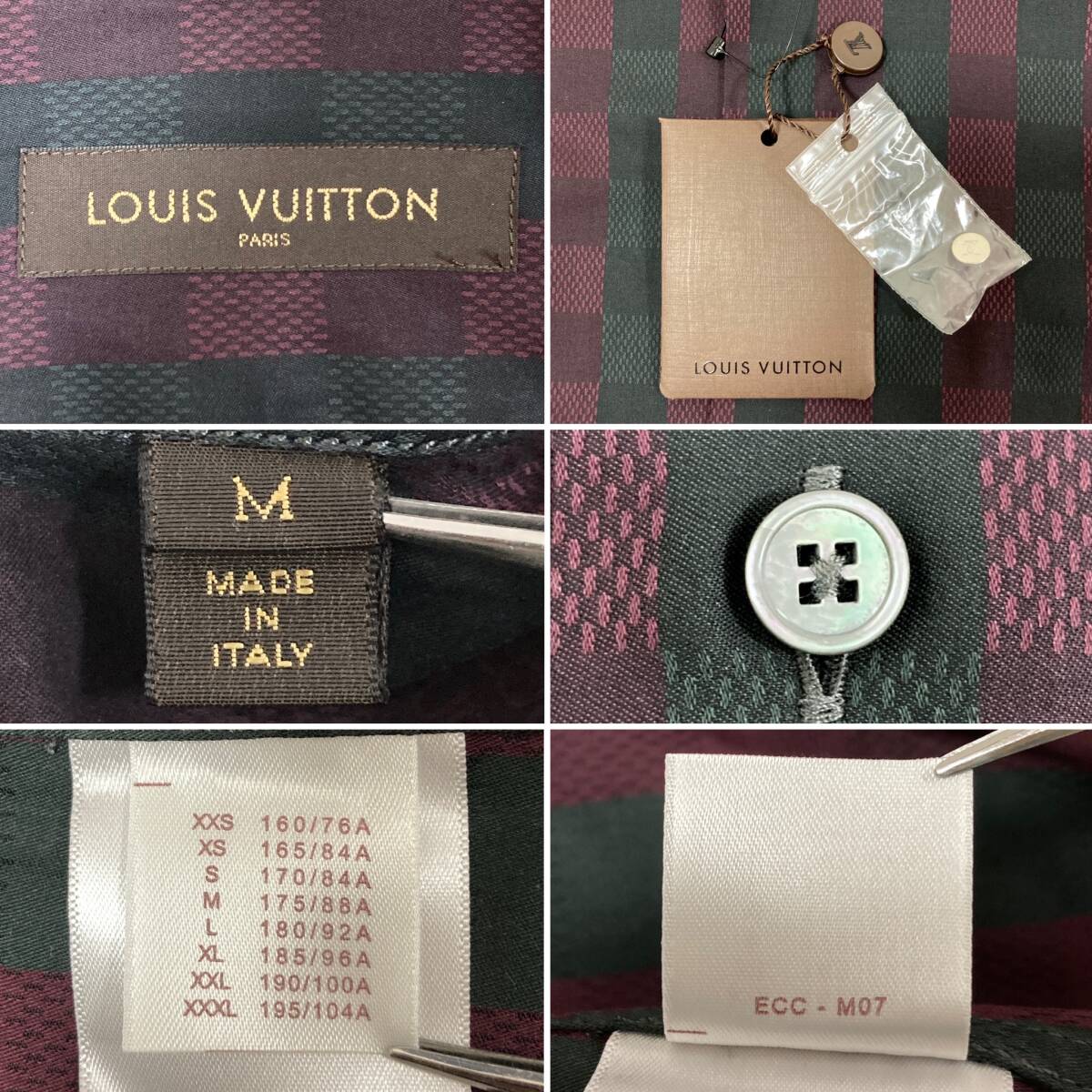 LOUIS VUITTON ダミエ チェック 長袖シャツ イタリア製 メンズ Mサイズ ルイヴィトン モノグラム 総柄 3120423_画像3