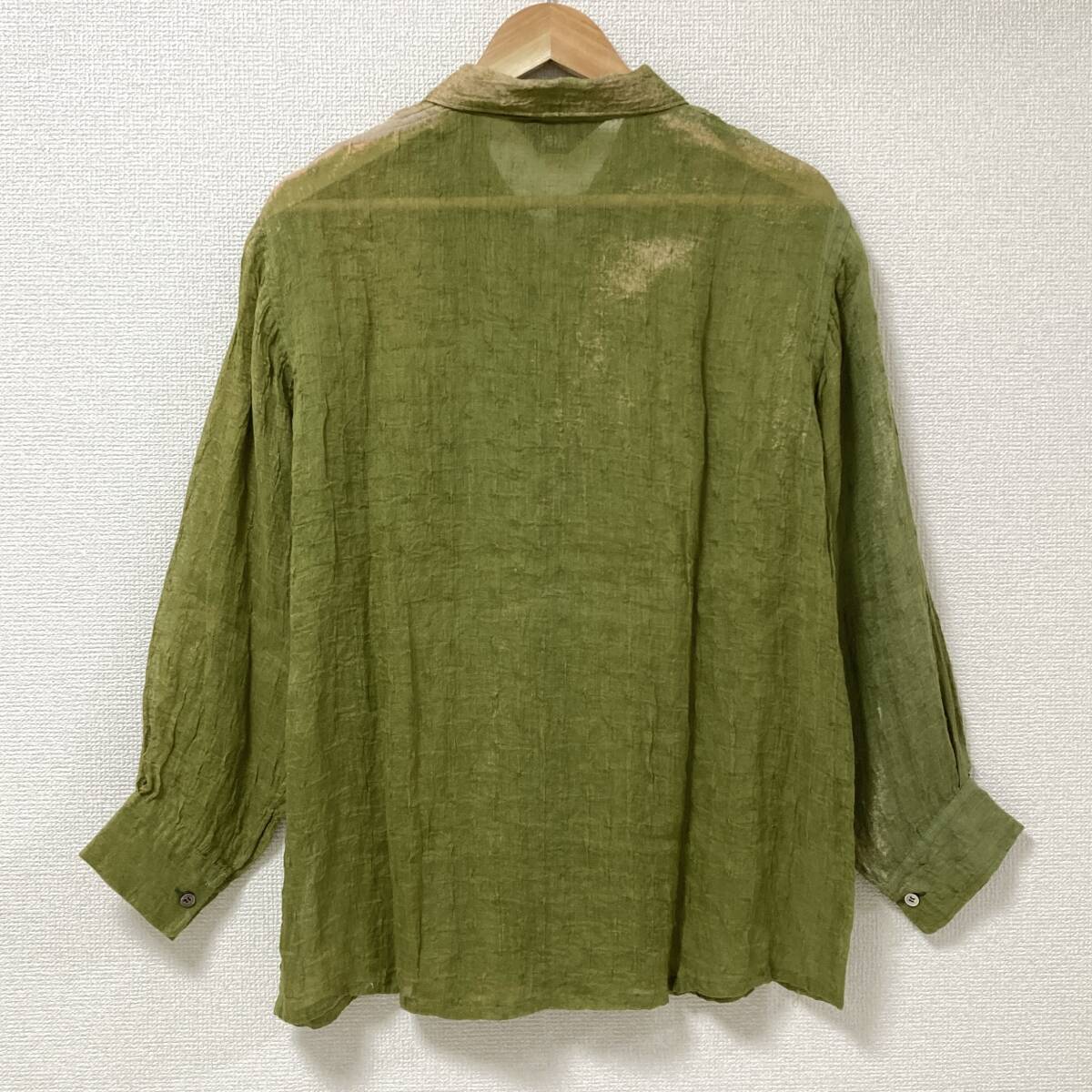 linenAD1992 Toriko Comme des Garcons open color long sleeve shirt khaki tricot. collar blouse flax 90s VINTAGE archive 4010269