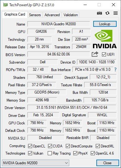 ■現状品■ NVIDIA QUADRO M2000 4GB GDDR5 グラフィックボード 簡易チェック 出力○ PCI-Exp3.0 DisplayPort×4 (2745711)の画像10
