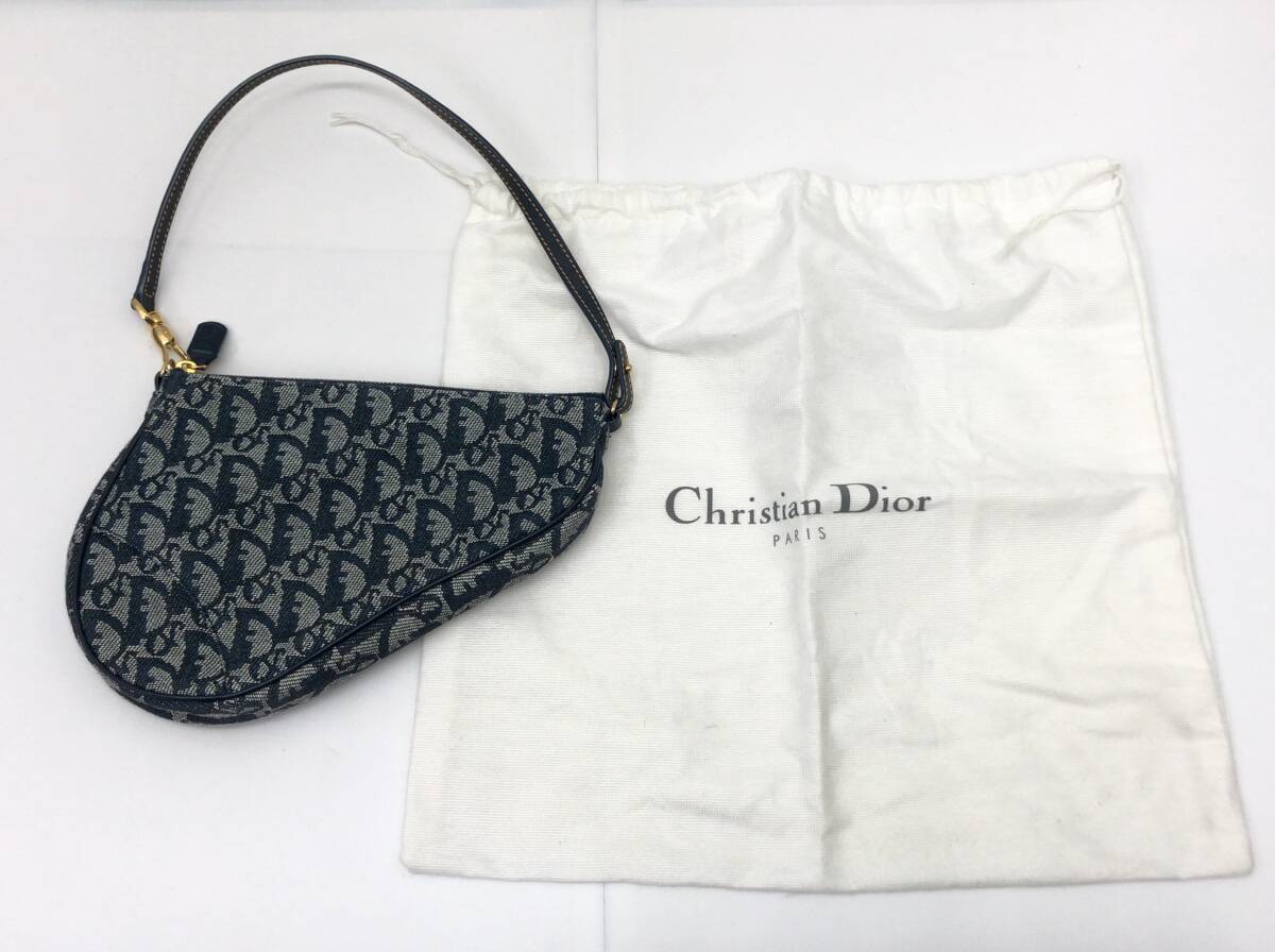 Christian Dior サドルバッグ ポーチ ハンドバッグ トロッター ネイビーxゴールド金具 クリスチャン ディオール SS-162807