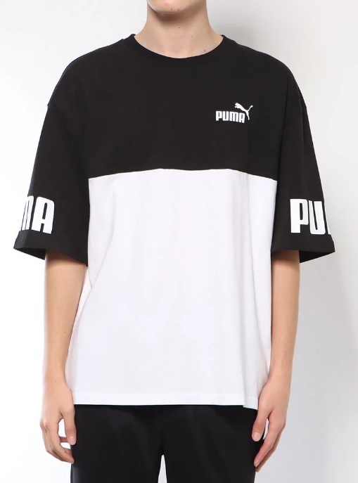 PUMA 半袖 Tシャツ バイカラー メンズ M ブラックxホワイト プーマ 24032701_画像3