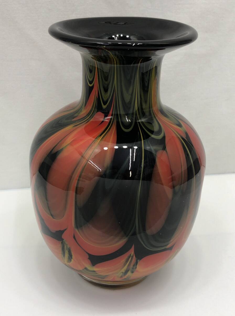 カメイガラス KAMEI GLASS OSAKA 花瓶 花器 フラワーベース ブラックxレッドxイエロー系 240327_画像4