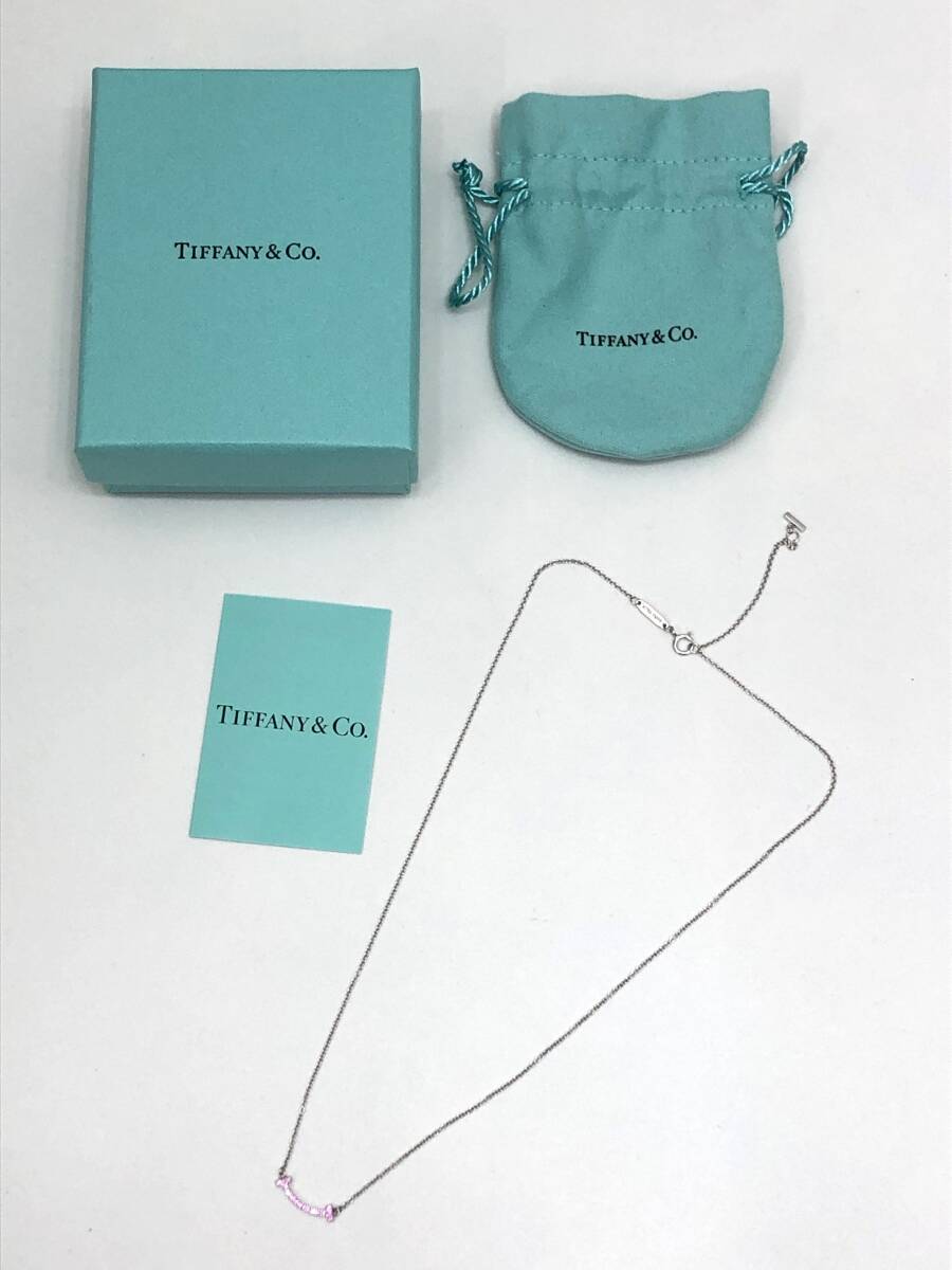 ティファニー TIFFANY&Co. Tスマイル マイクロ ミニ ネックレス Au750 K18WG ピンクサファイア シルバーカラー SS-207058_画像7