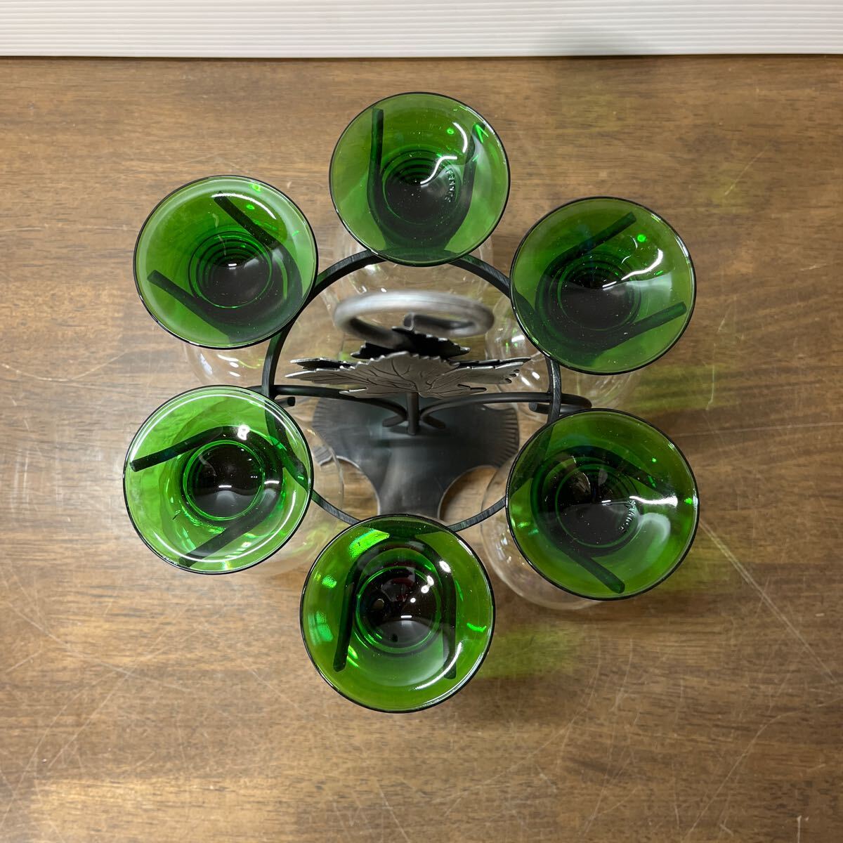 アンティーク ワイングラス6客 + アイアンスタンド ボックリング社 お洒落 グラス ガラス 未使用 保管品 (8-2の画像6