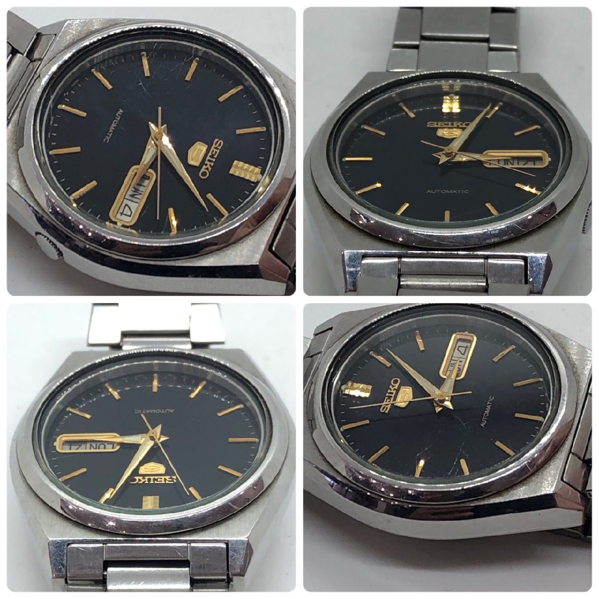 USED SEIKO セイコー 5 7009-876A 黒文字盤 自動巻き AUTOMATIC シルバー ステンレススチール 防水 腕時計 時計 文字盤 動作品 稼働品の画像8