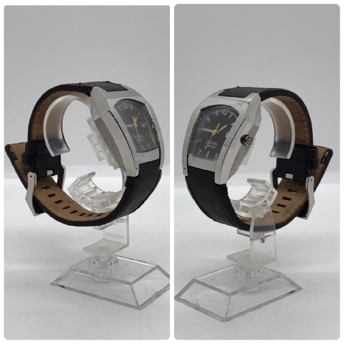 USED DIESEL ディーゼル DZ-4100 10BAR 腕時計 クオーツ QUARTZ 3針 カレンダー アナログ ステンレス革ベルト 時計 文字盤 不動品の画像3
