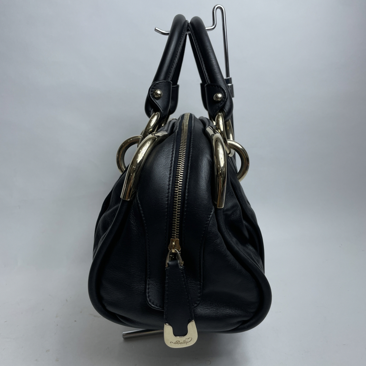 USED BALLY バリー ハンドバッグ ブラック×ゴールド金具 レザー レディース ボストンバッグ bag 鞄_画像4