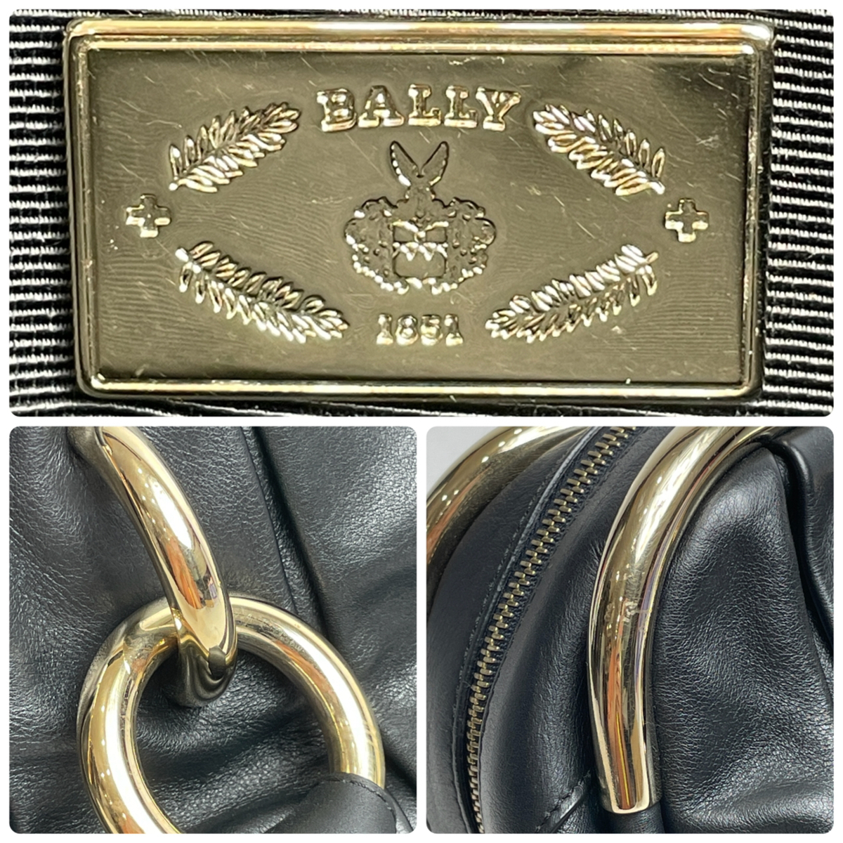 USED BALLY バリー ハンドバッグ ブラック×ゴールド金具 レザー レディース ボストンバッグ bag 鞄_画像8