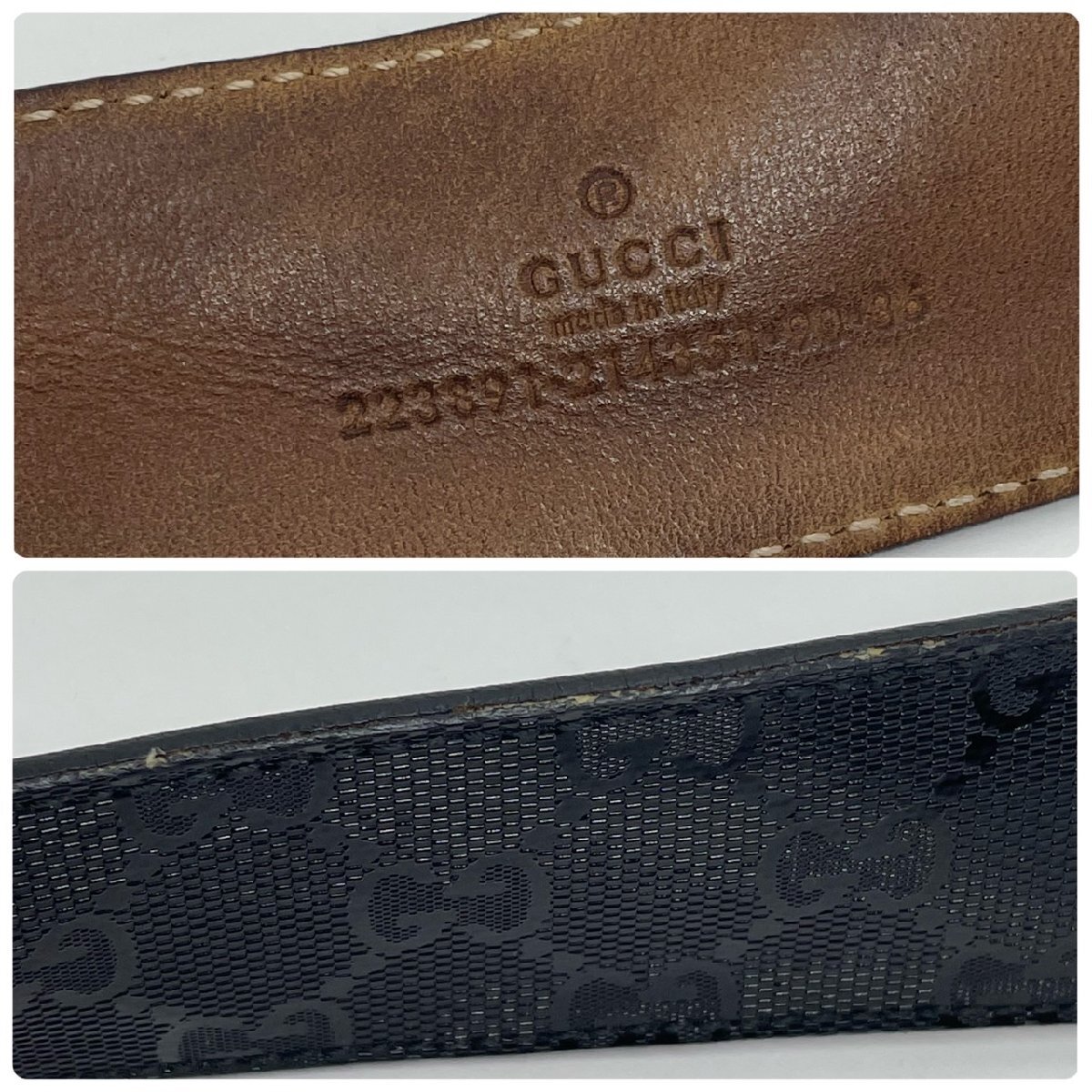 USED GUCCI グッチ GGインプリメ インターロッキングG Gバックル ベルト 223891 90/36 ブラック メンズ PVC レザー_画像7