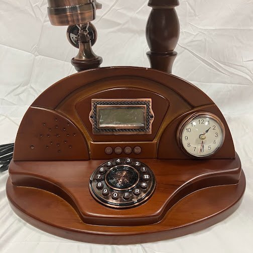 KS USED ファッション式 電話機 時計 ラジオ 電気スタンド 製作年度不明 レトロ デザイン インテリア 調度品 固定電話 有線 ウッドの画像4