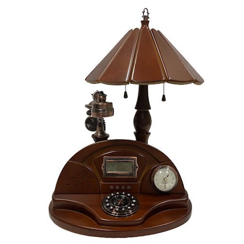 KS USED ファッション式 電話機 時計 ラジオ 電気スタンド 製作年度不明 レトロ デザイン インテリア 調度品 固定電話 有線 ウッドの画像1