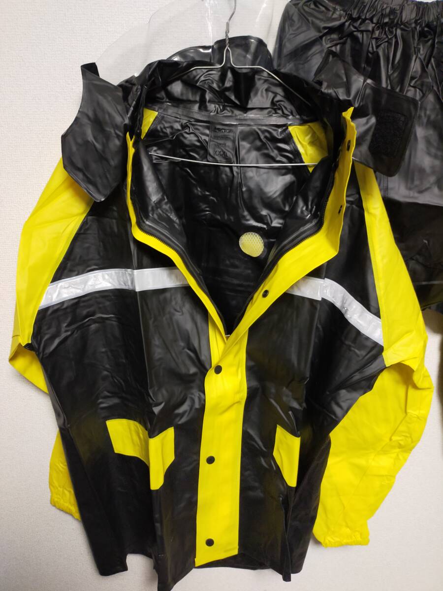 イエローブラック ビニール合羽 レインスーツ レインコート 上下セット 黄色黒色の画像1