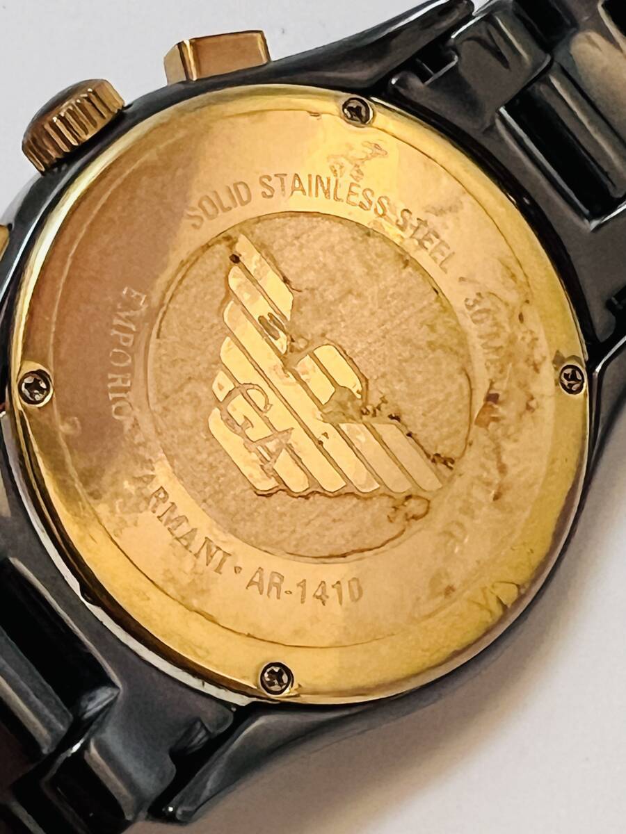 動作未確認 EMPORIO ARMANI エンポリオアルマーニ クォーツ腕時計 AR-1410 メンズ 時計 ブラック クロノグラフ ベルト切の画像3