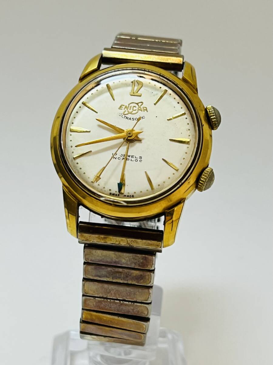 レア 動作 ENICAR エニカ ウルトラソニック メンズ 腕時計 手巻き 17石 100/74 ws 希少の画像1