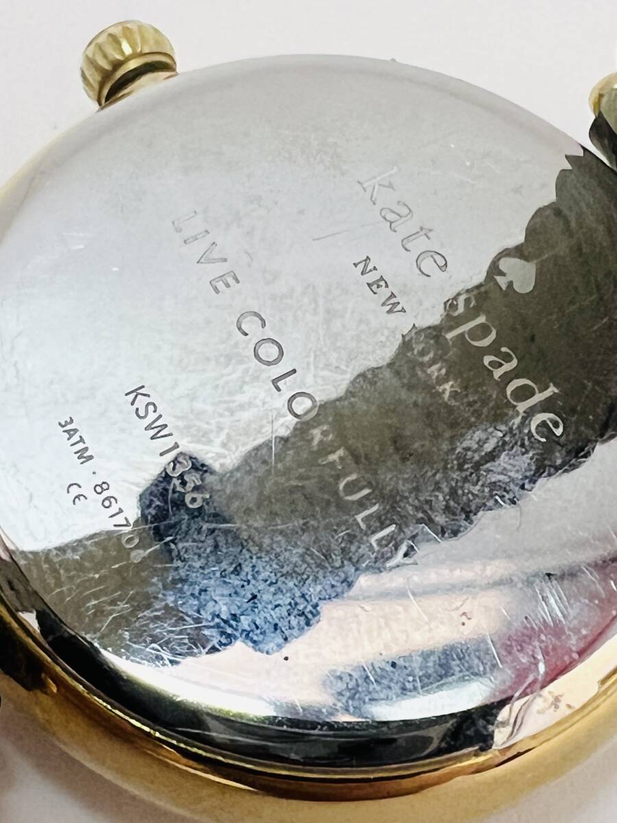 動作未確認  kate spade ケイトスペード KSW1356 クオーツ レザー ベルト ブラック イエローゴールドレディース  腕時計の画像4