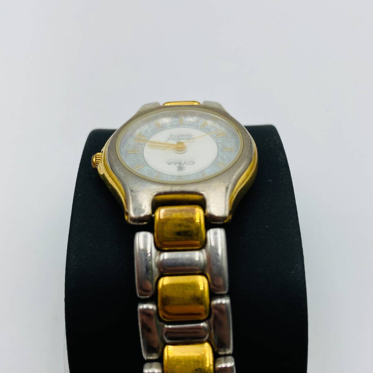♪A77352:シーマ CYMA シーロード Sealord 414 ラウンド ゴールド コンビ ホワイト文字盤 クォーツ レディース腕時計 ジャンクの画像5