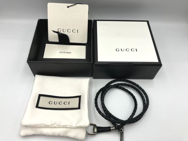 #A77060:GUCCI グッチ レザーブレスレット Ag925 アクセサリー バングル ブラック 箱・保存袋あり 中古_画像1