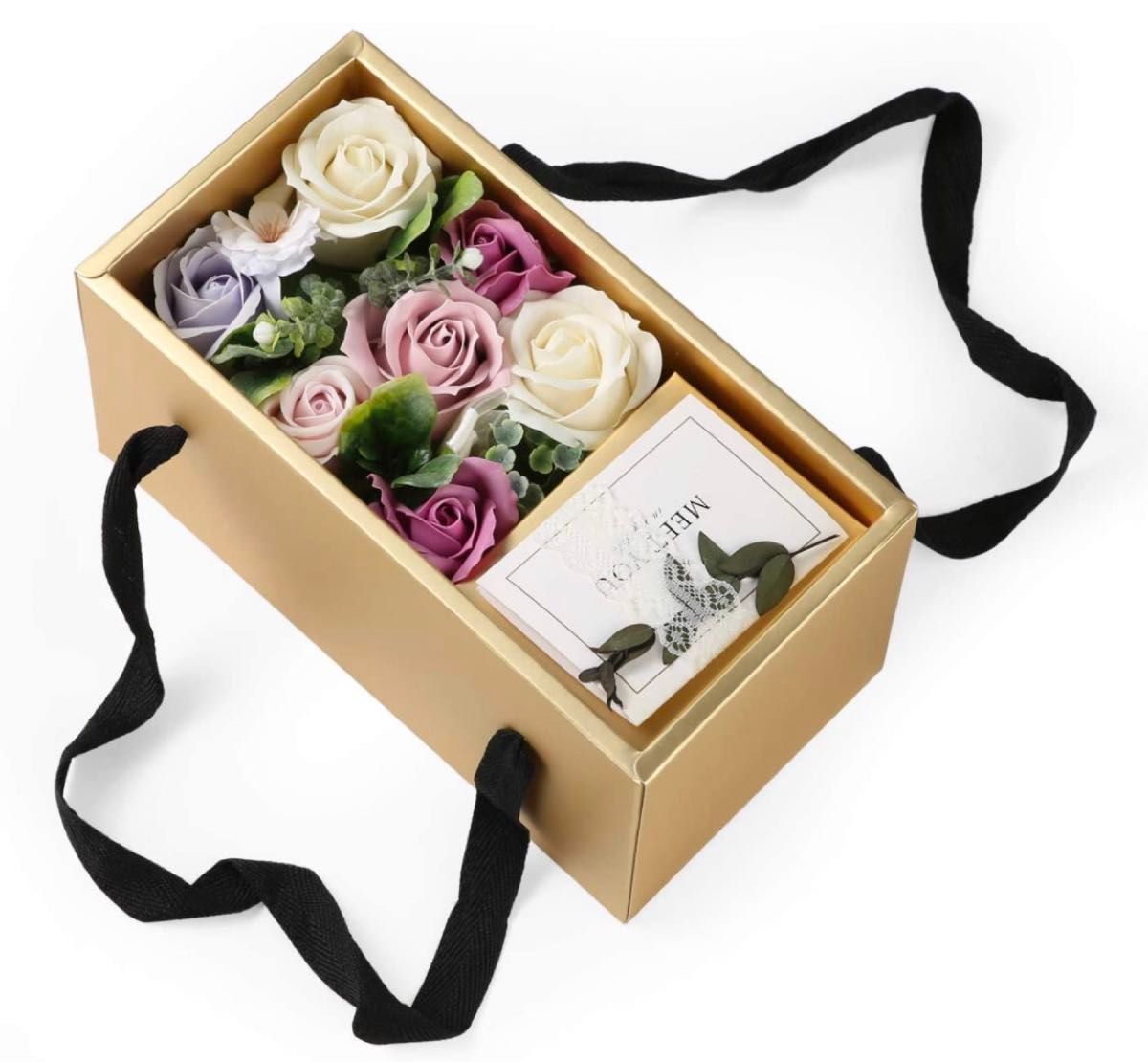 ソープフラワー ギフトボックス メッセージカード付 C枯れない花 造花 花束 プレゼント 誕生日 記念日(パープル-Boxタイプ)