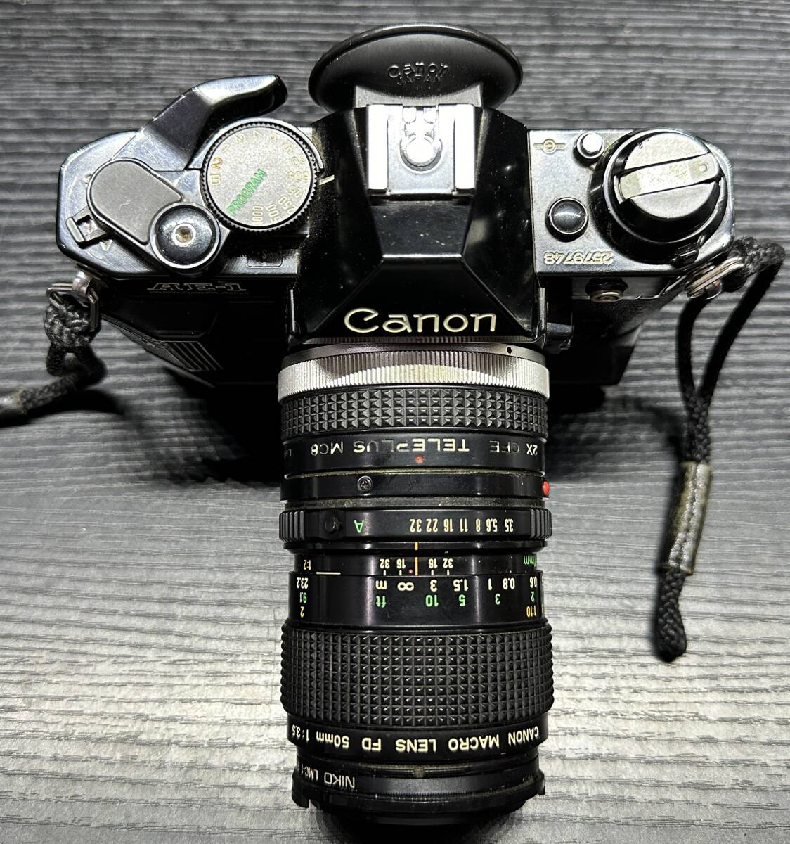 Canon AE-1 PROGRAM ブラック/CANON MACRO LENS FD 50mm1:3.5 / POWER WINDER A2 2x CFE TELEPLUS MC6 キャノン フィルムカメラ #2175_画像7