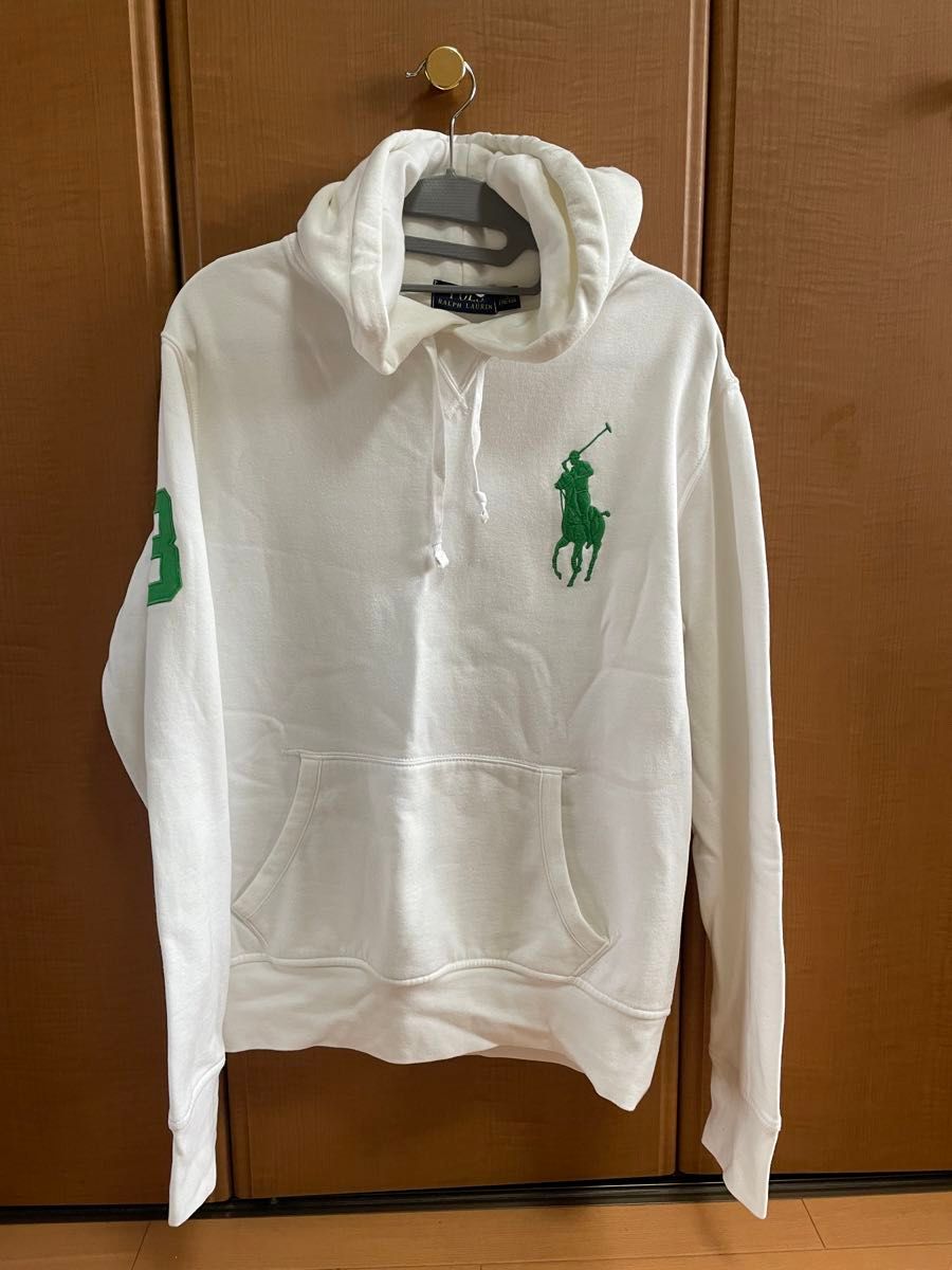 美品 ポロラルフローレン パーカー ビッグポニー刺繍ロゴ 白色 S POLO RALPH LAUREN