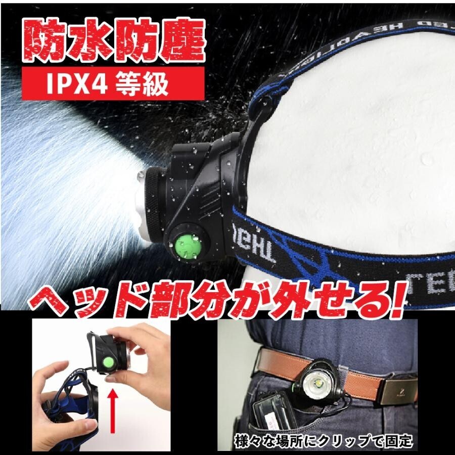 LED ヘッドライト USB充電 LEDヘッドランプ 5000ルーメン IPX6防水 軽量 ヘッドランプ 充電式 懐中電灯 作業灯 夜間作業 夜釣で キャンプの画像8