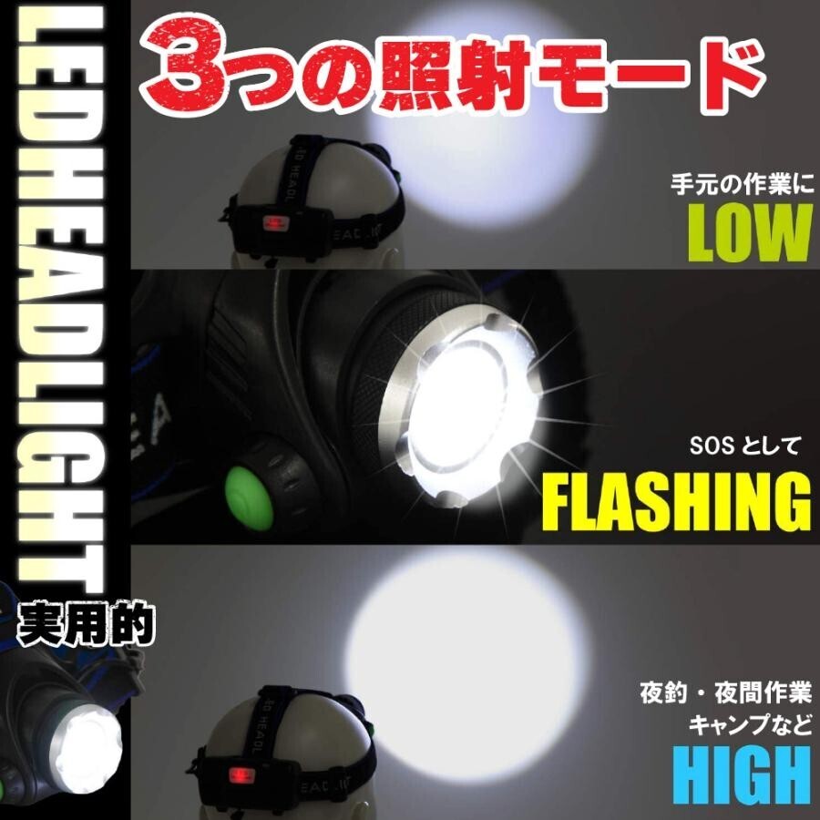 LED ヘッドライト USB充電 LEDヘッドランプ 5000ルーメン IPX6防水 軽量 ヘッドランプ 充電式 懐中電灯 作業灯 夜間作業 夜釣で キャンプの画像3