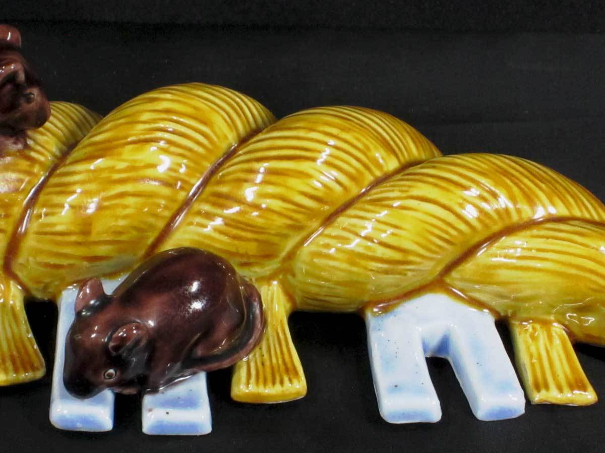 九谷焼 浅蔵五十吉 しめ縄と鼠 縦11×横29×高7cm 真作保証