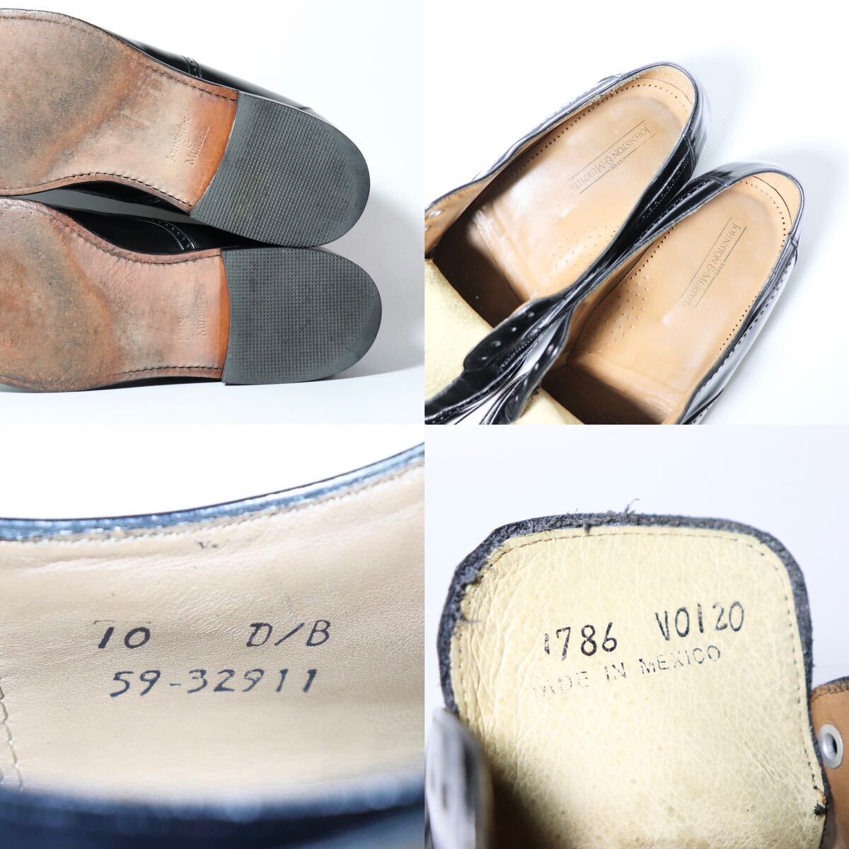 “美品” Johnston&Murphy（ジョンストン＆マーフィー）外羽根ウィングチップシューズ US10 D ブラック ガラスレザー メキシコ製 90s 革靴_画像9