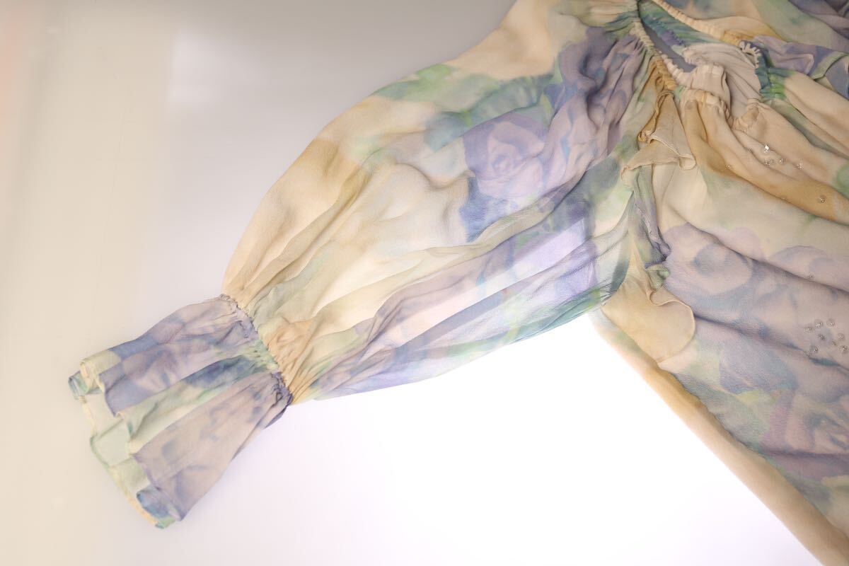 GRACE CONTINENTAL グレースコンチネンタル トップス ブラウス 長袖 春夏 ブルー アイボリー 花柄 シルク_画像4