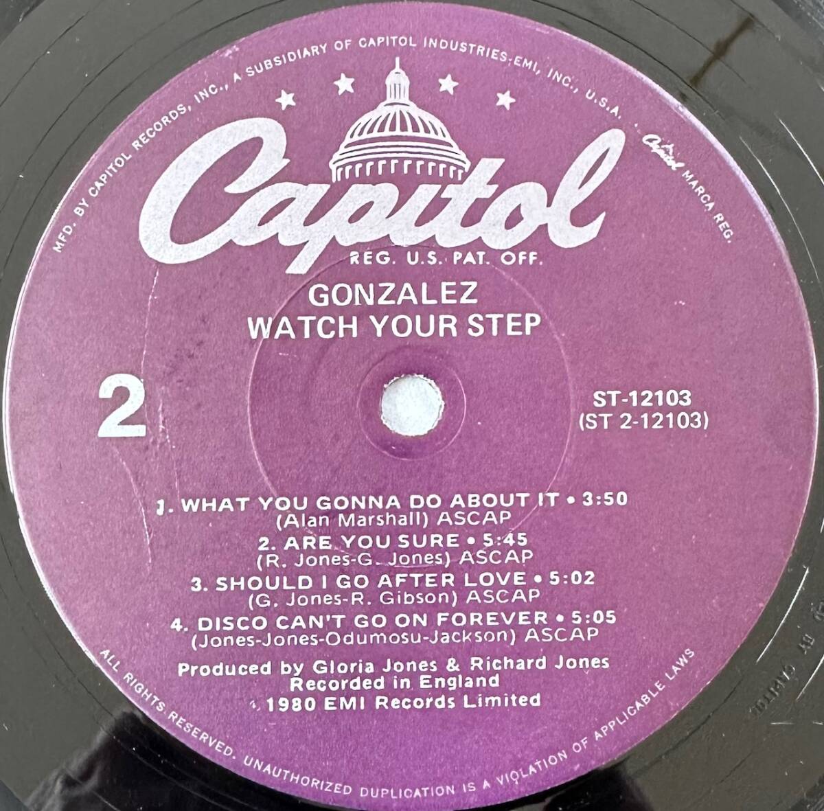 ■1980年 オリジナル US盤 Gonzalez - Watch Your Step 12”LP ST-12103 Capitol Records_画像4