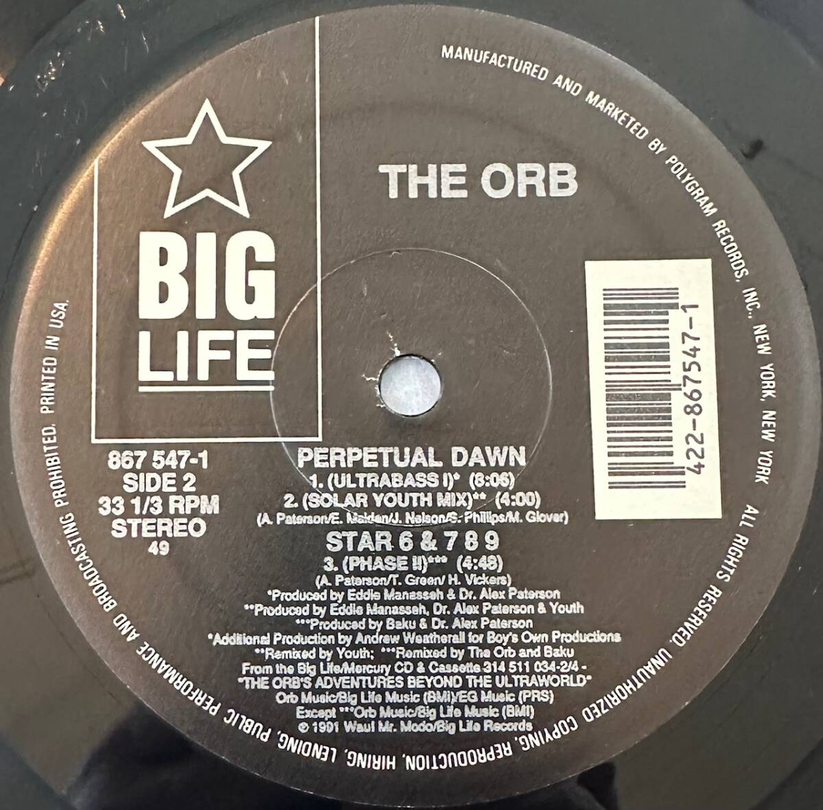 ■1991年 オリジナル US盤 The Orb - Perpetual Dawn 12”EP 867 547-1 Big Life_画像4
