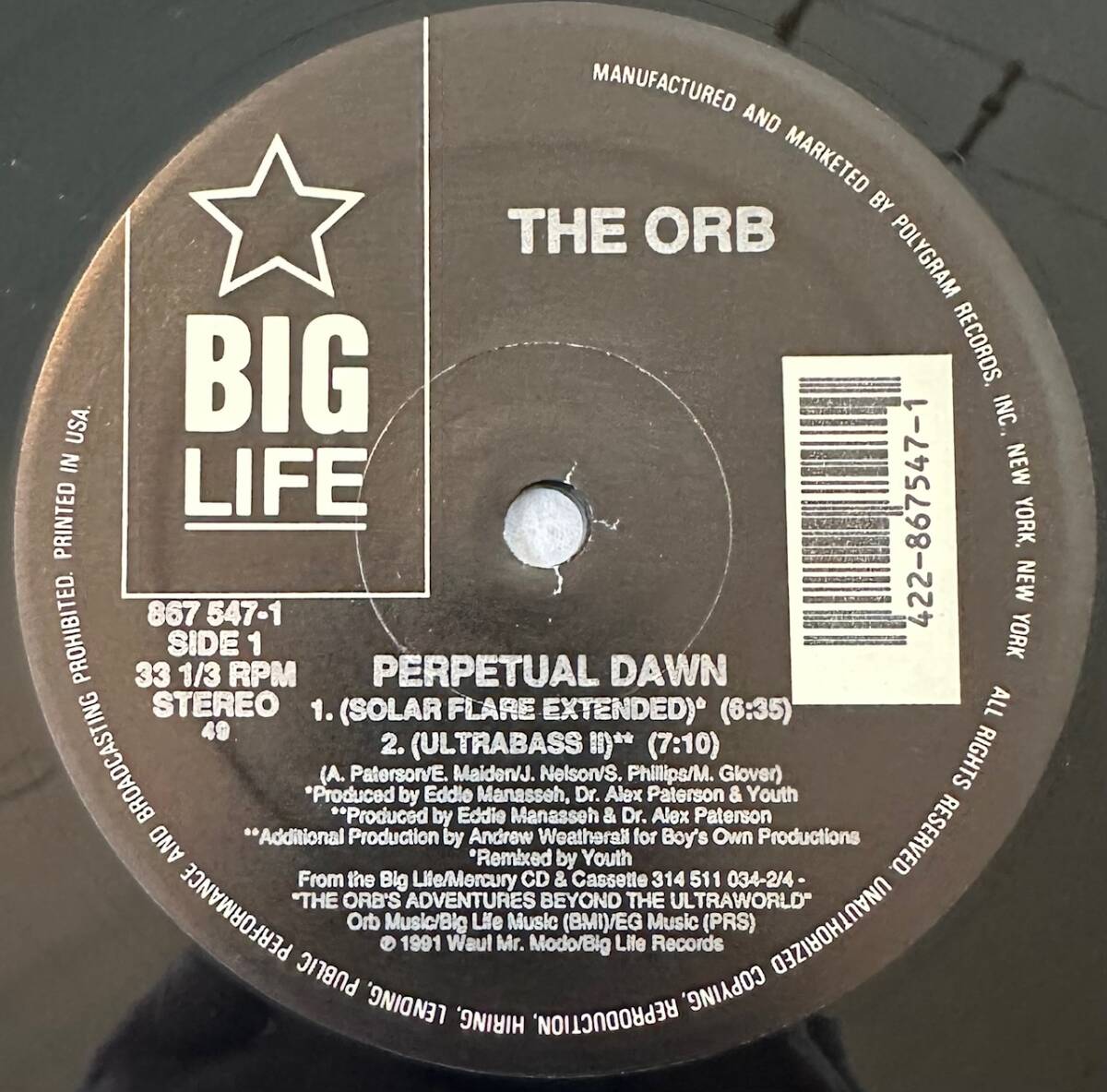 ■1991年 オリジナル US盤 The Orb - Perpetual Dawn 12”EP 867 547-1 Big Life_画像3