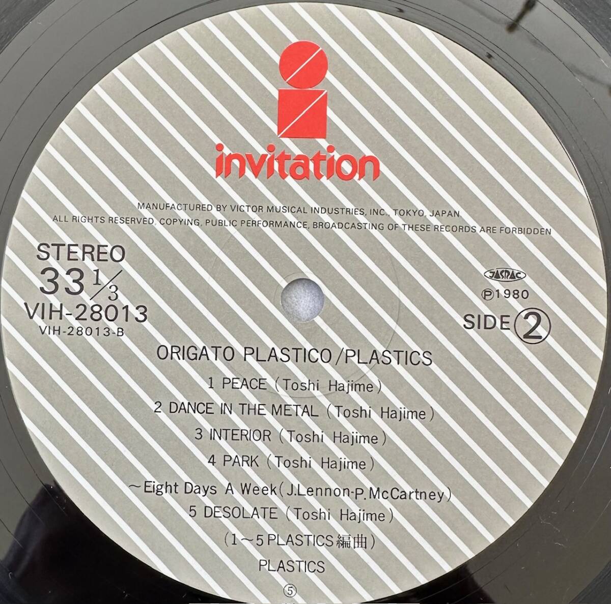 ■1980年 オリジナル 国内盤 PLASTICS - ORIGATO PLASTICO 12”LP VIH-28013 Invitation_画像5
