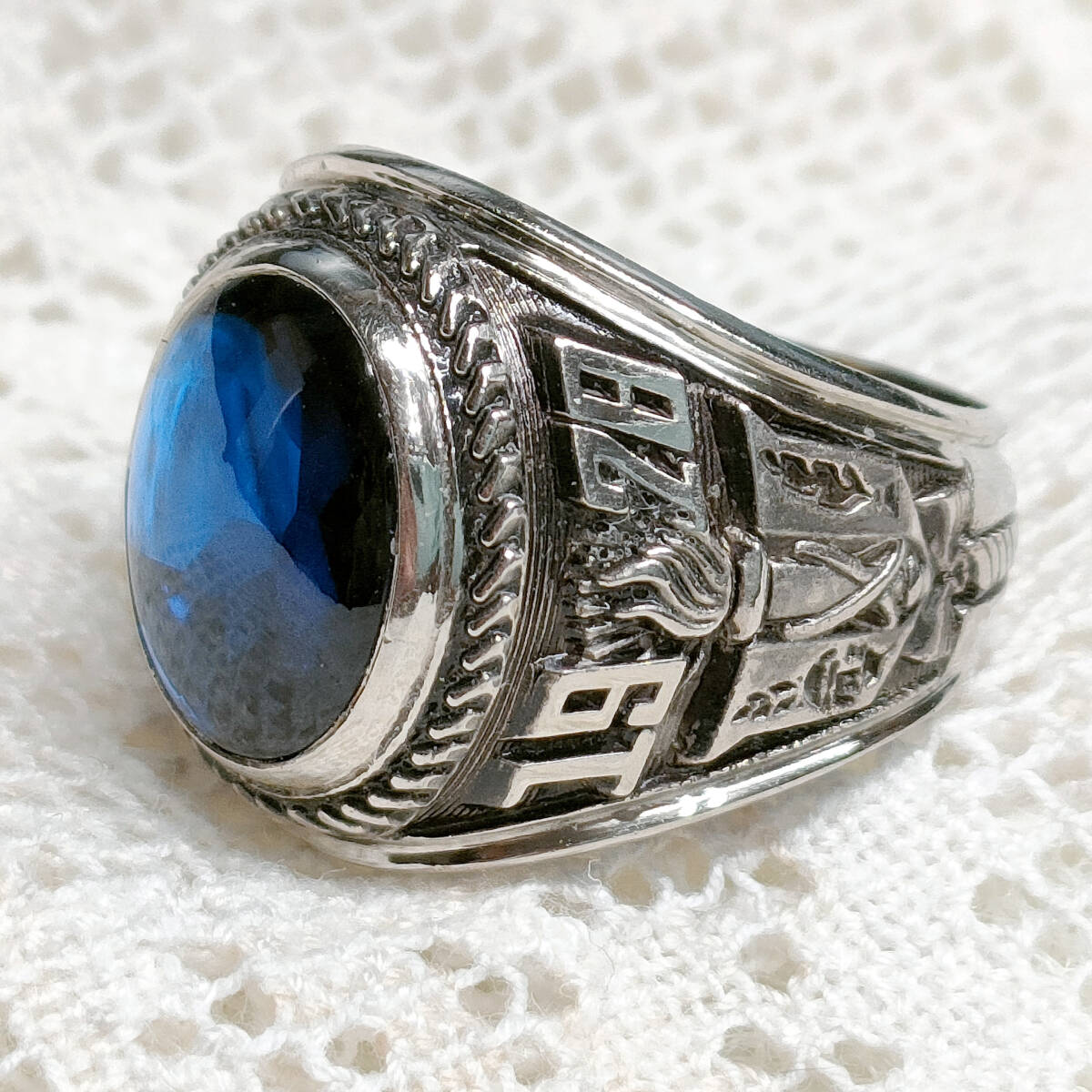 10K [toei crown] college ring Vintage 1978 blue stone 13.5 number to-ei Crown 13 number 14 number WG 10 gold K10 school ring 