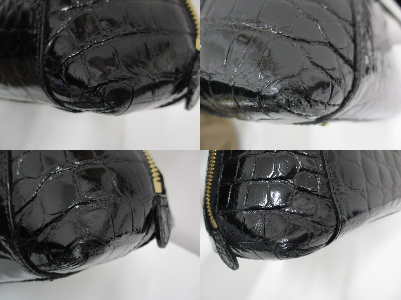 1604 SANPO クロコダイルレザー ハンドバッグ JRAタグ ブラックの画像7