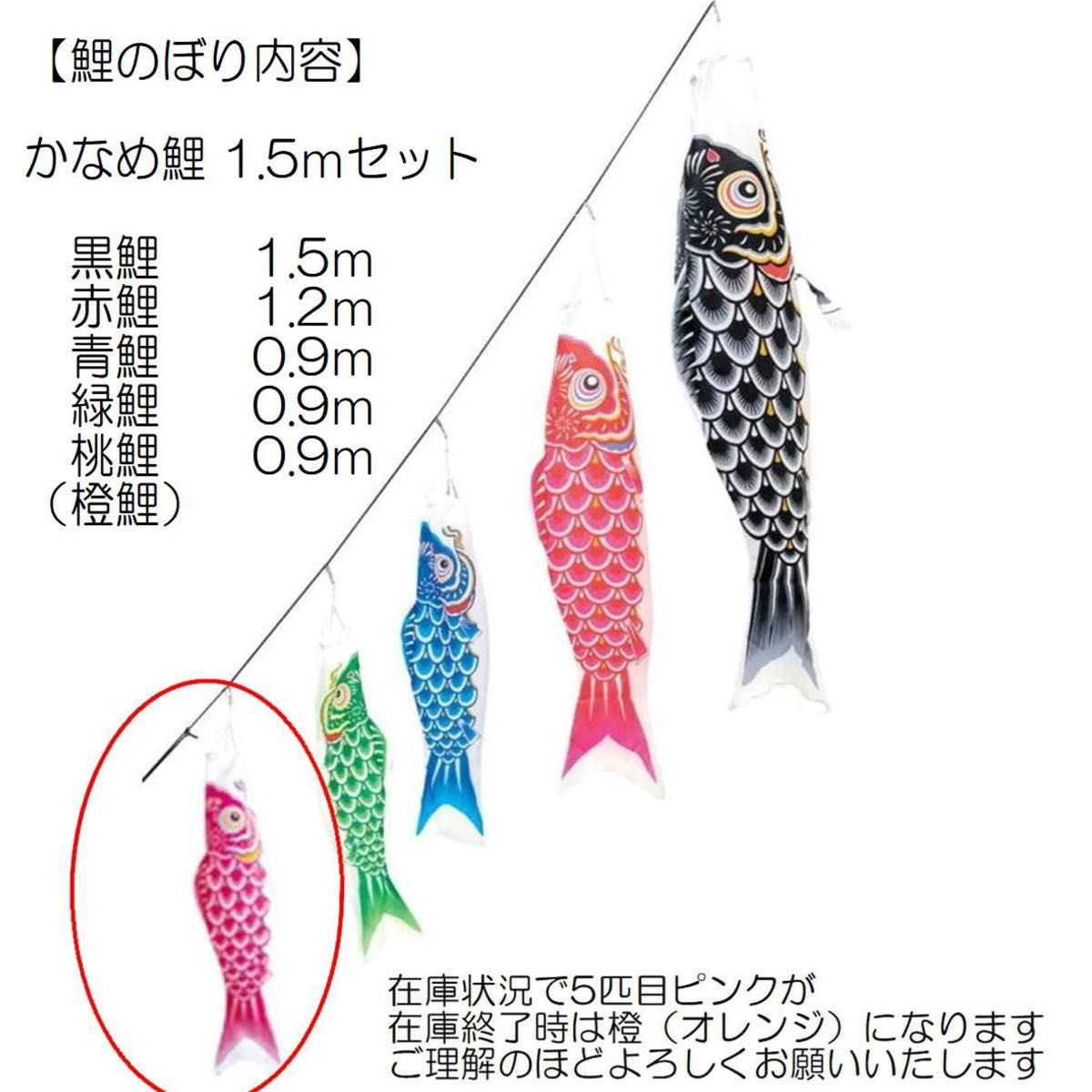 最安値 日本製 イージー鯉のぼり おてがるセット かなめ鯉 1.5mセット