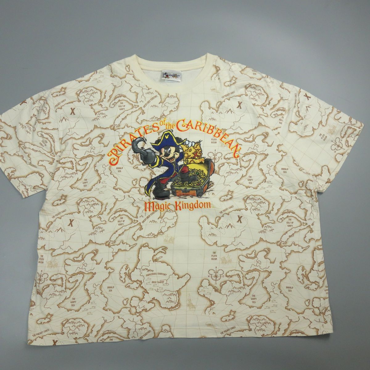 美品 00s Disney ディズニー パイレーツオブカリビアン マジックキングダム ミッキーマウス 半袖Tシャツ 総柄 メンズ XL アメリカ古着