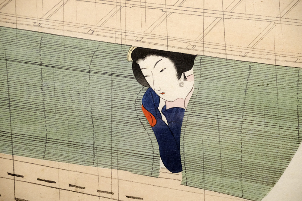 ＜CS3788＞【版画】小村雪岱 うちわ絵「夜雨」高見澤版 木版画 額装品／大正-昭和時代前期の日本画家_画像8