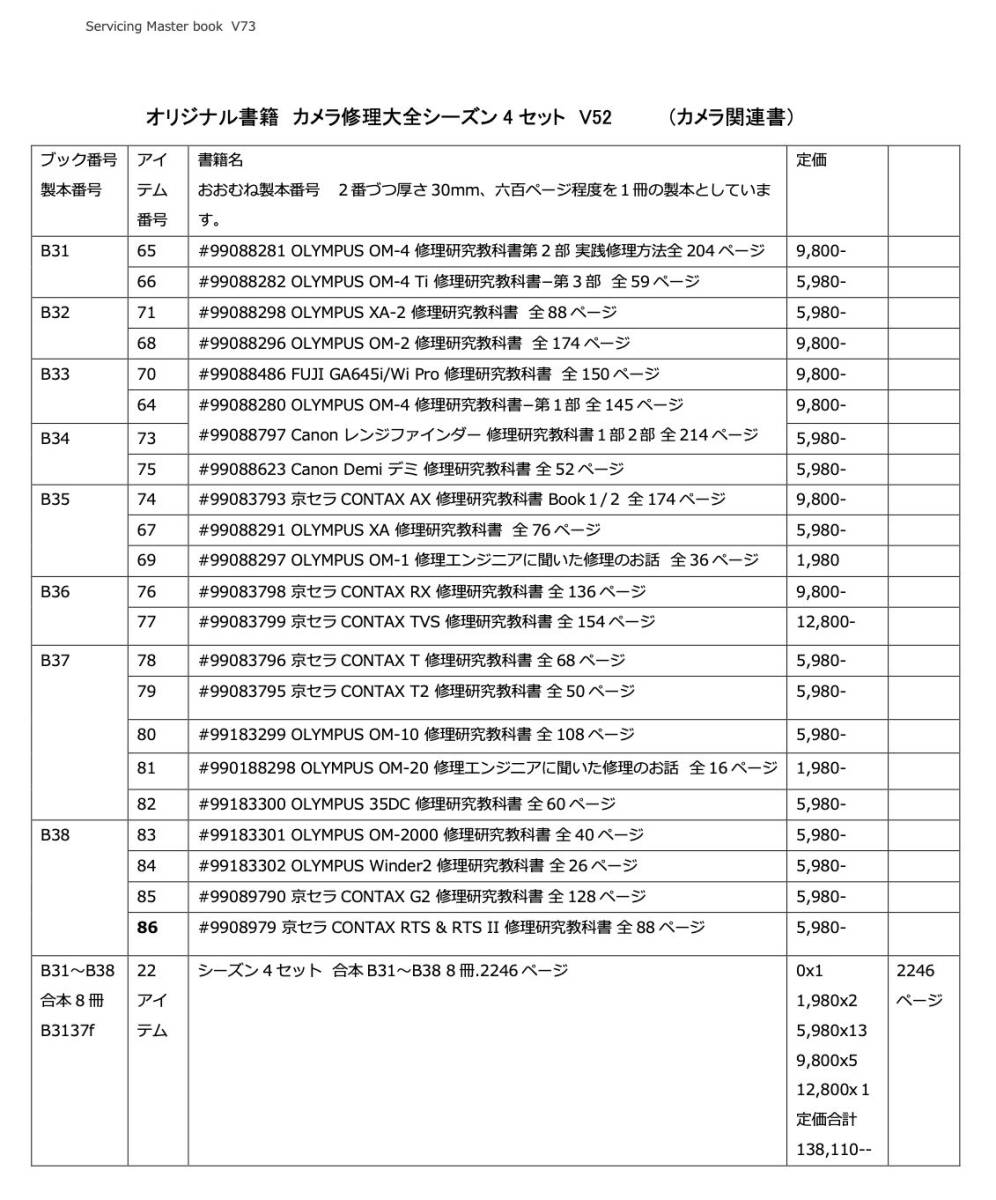 #8762339-4オリジナル書籍 カメラ修理大全シーズン4セット V52 (カメラ リペア 修理)全2246 ページ