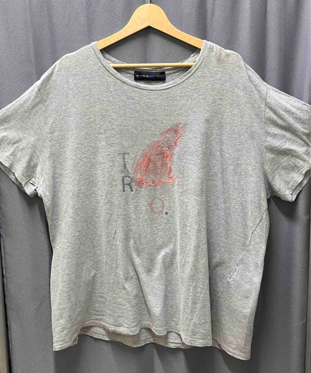 ETRO／刺繍Tシャツ／グレー／コットン／エトロ／サイズXL_画像1
