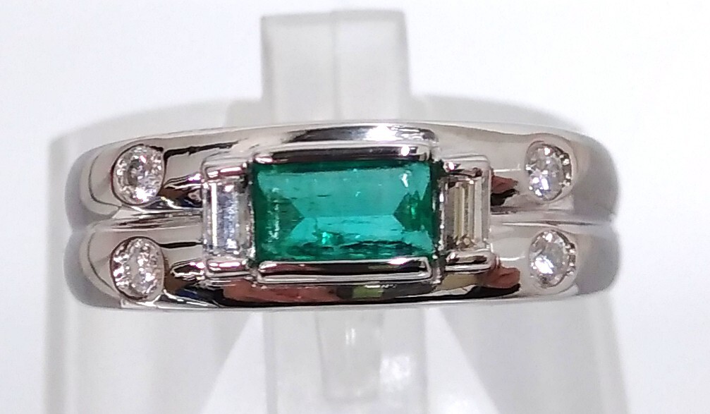 [ new goods finishing settled /so-ting attaching ] Pt900 natural emerald 0.46ct diamond 0.10ct ring approximately 11.5 number 6.8g