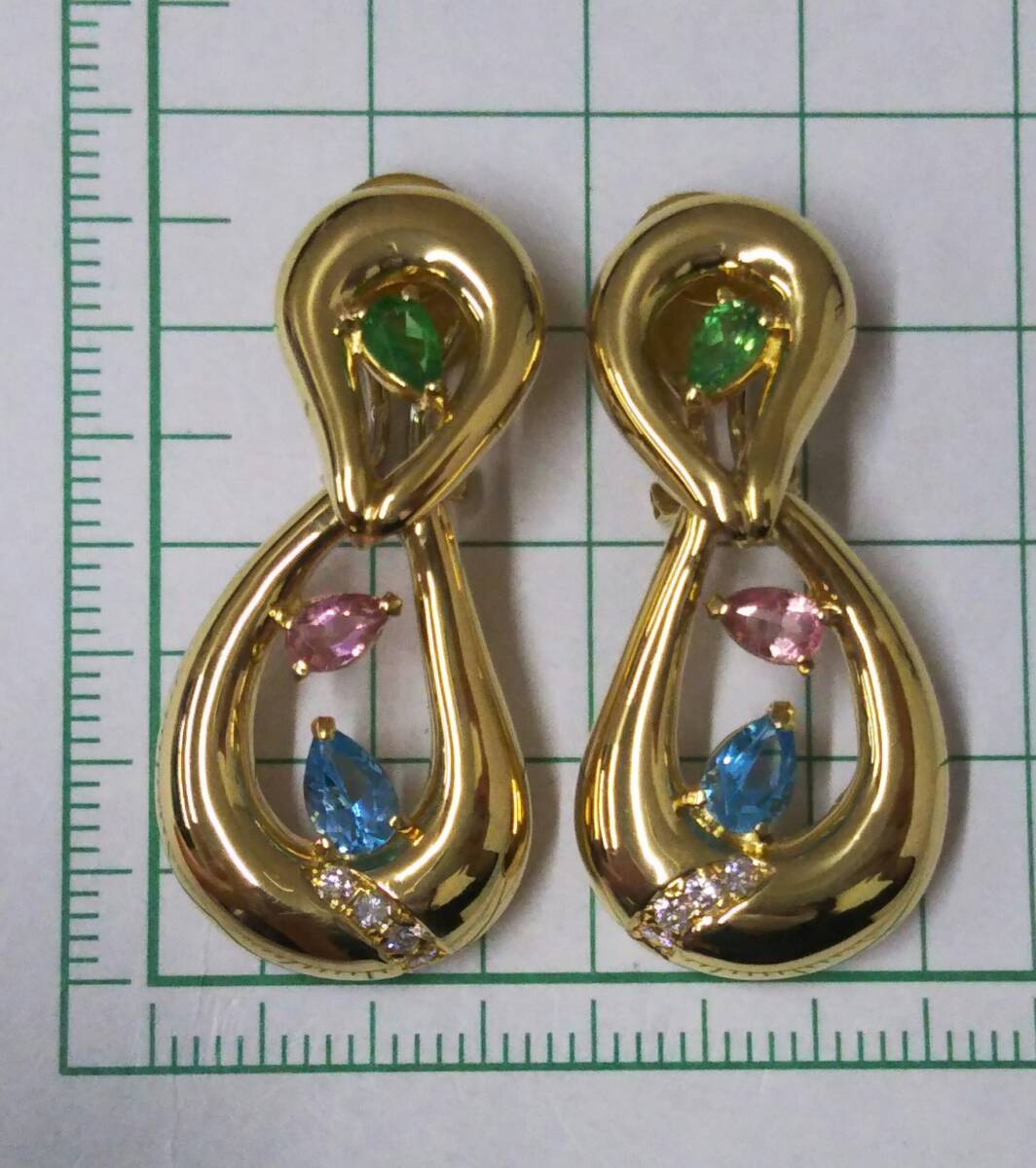 [ simple judgement document / cleaning settled ]K18(750 inscription ) gross weight approximately 15.0g natural green g Rossi .la- garnet colorful design earrings 