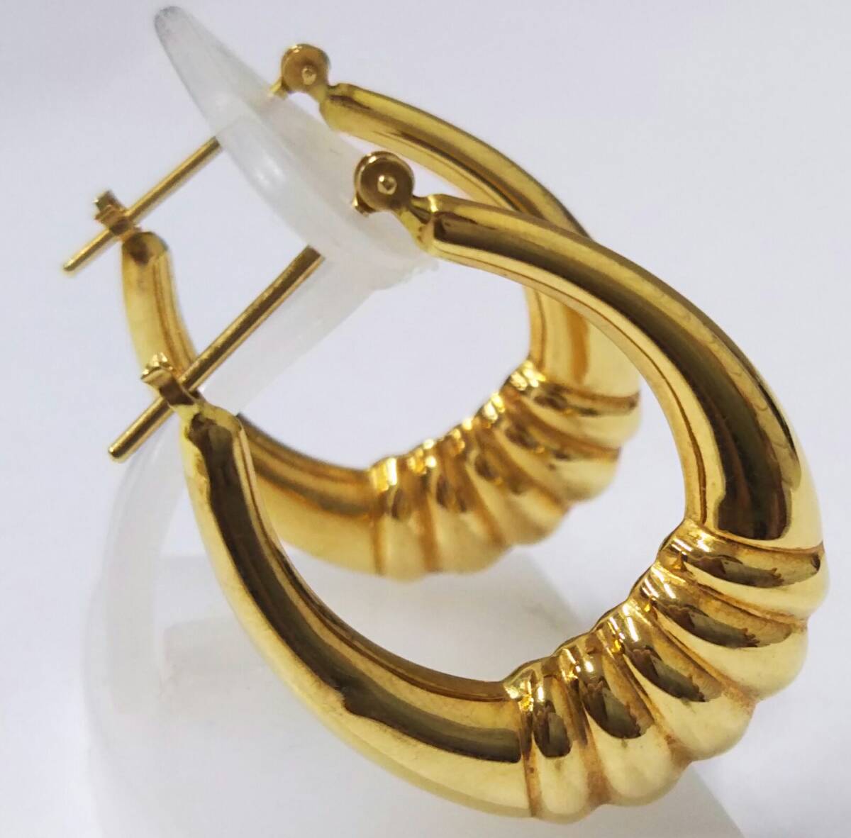 [ cleaning settled ]K18 gross weight approximately 3.1g hoop design Gold earrings 
