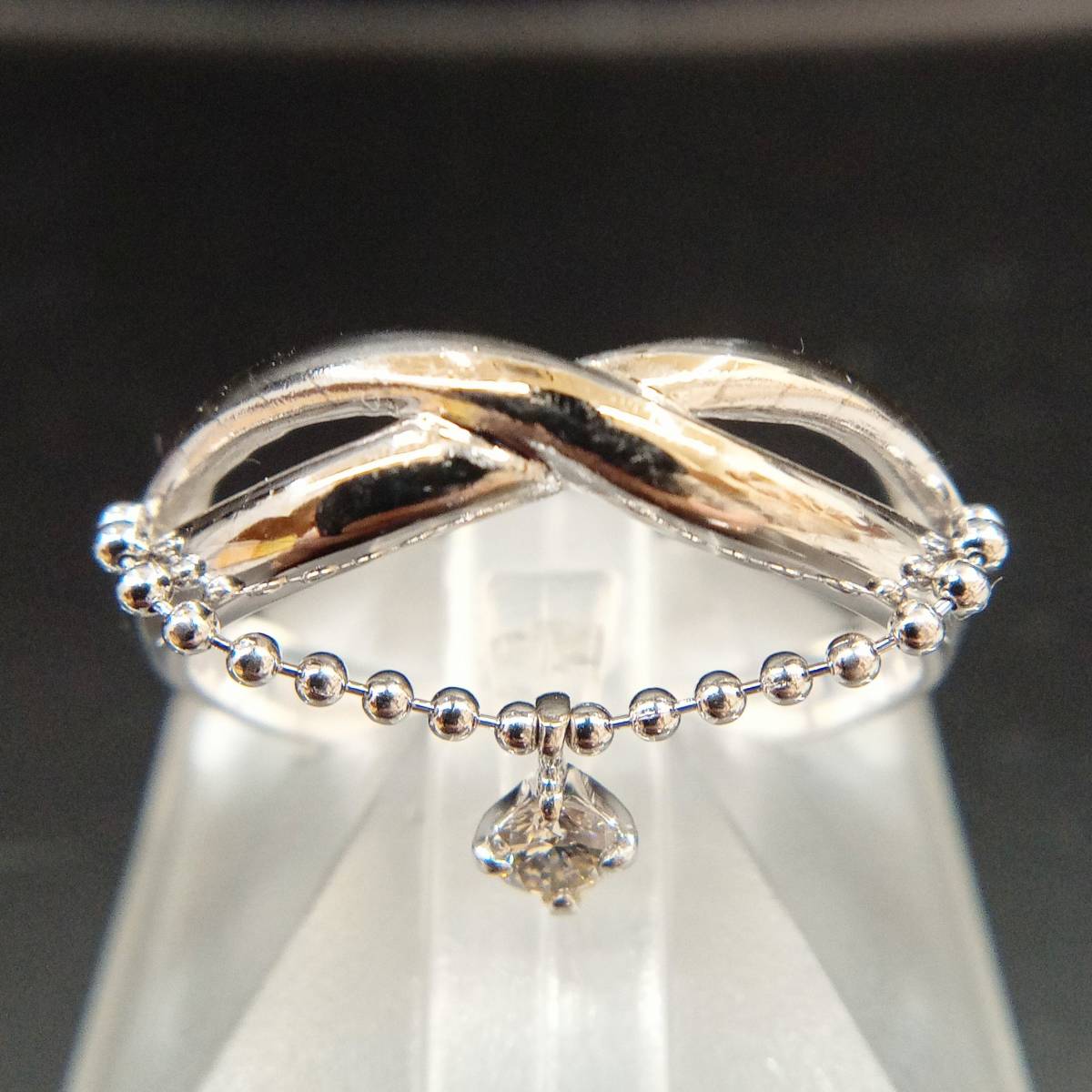 人気ブランドの新作 14号 0.08ct ダイヤモンド 18金ホワイトゴールド K18WG 3.7g 店舗受取可 ボールチェーン リング 指輪 ホワイトゴールド