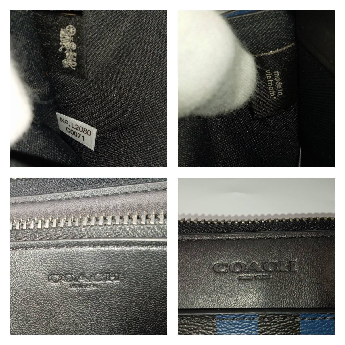 COACH C0071 チェック柄 ラウンドファスナー ジップ ジッピーウォレット 長財布 コーチ ネイビー ブルー ブラック メンズ レディース_画像5