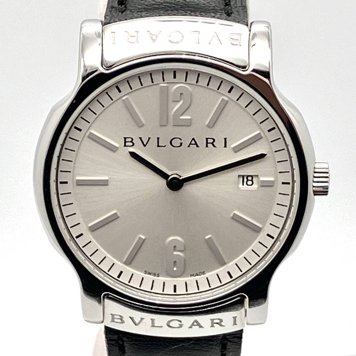 【可動品】BVLGARI ソロテンポ ST35S クォーツ シルバー文字盤 デイト 腕時計※2023年9月 電池交換済