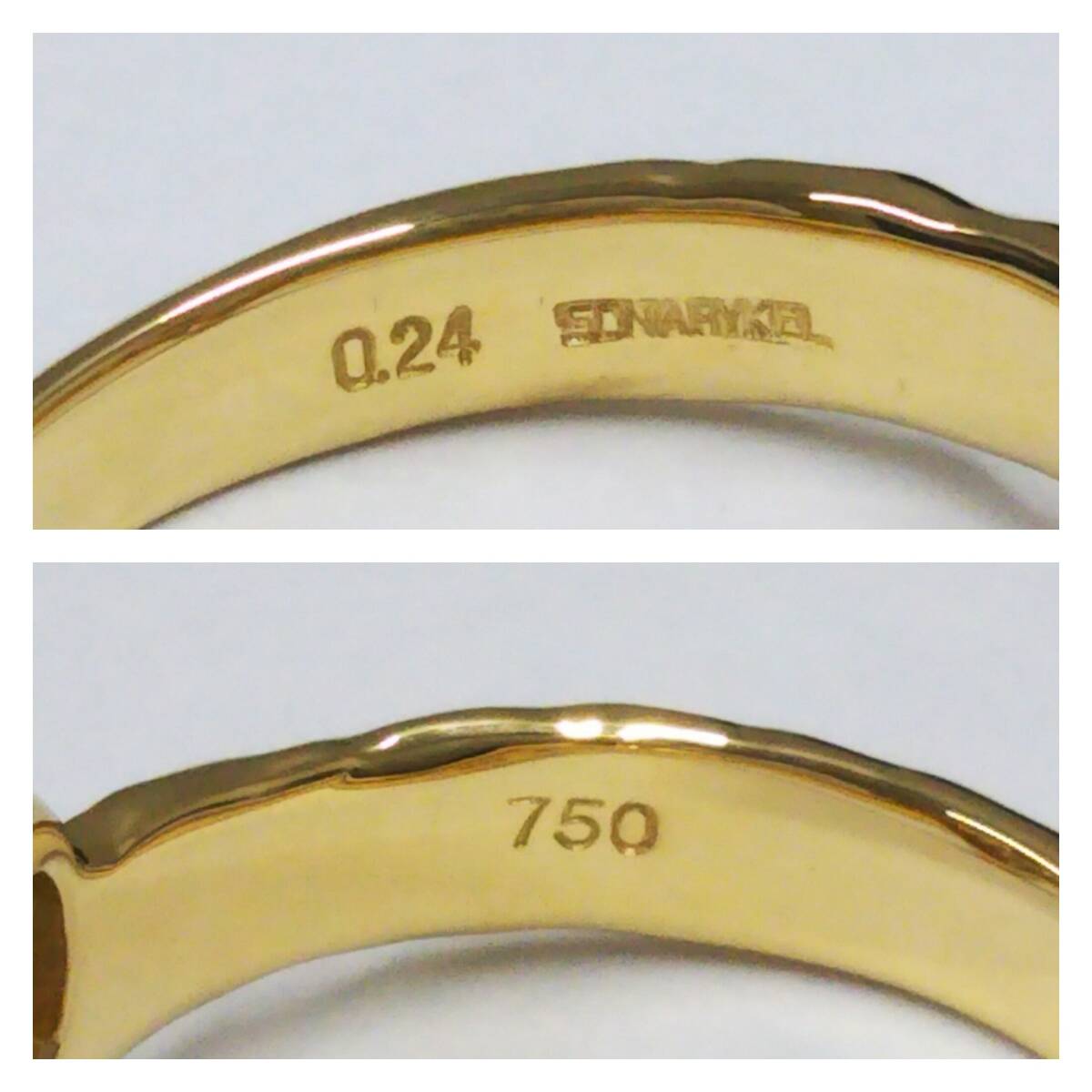 【クリーニング済】SONIA RYKIEL K18 750刻印 ゴールド リング 総重量約3.9g ダイヤ0.24ct 約12号 ハート モチーフ 指輪 ソニアリキエル_画像6