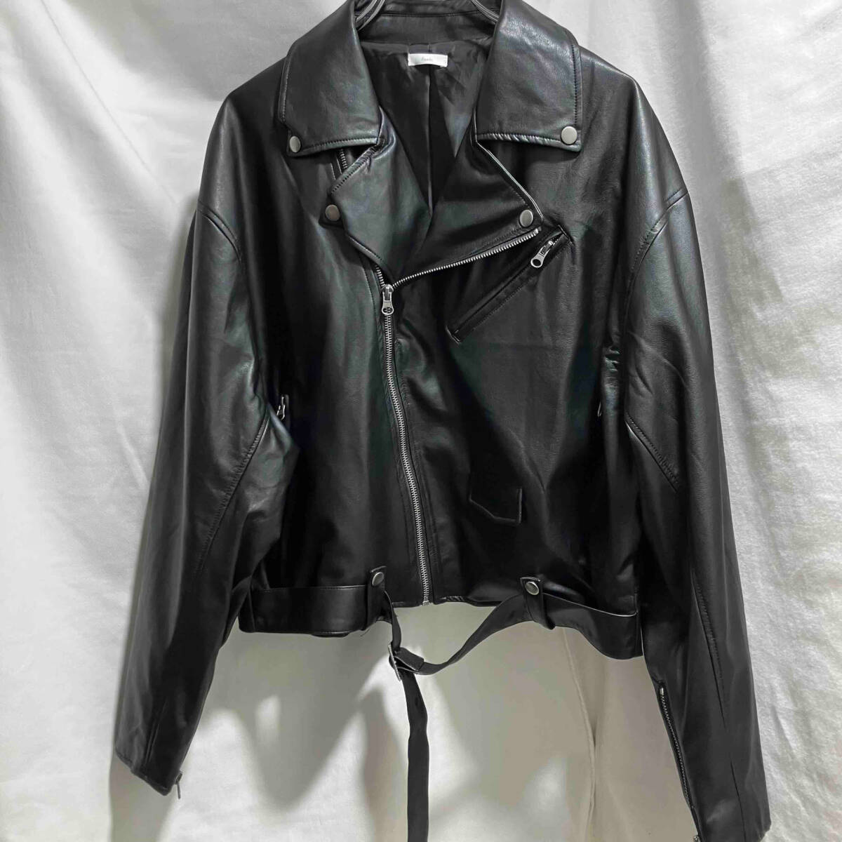 FAVCLO Fake Double Leather Jacket Size:M FV303001BM ファブクロ フェイクレザーダブルライダースジャケット_画像1
