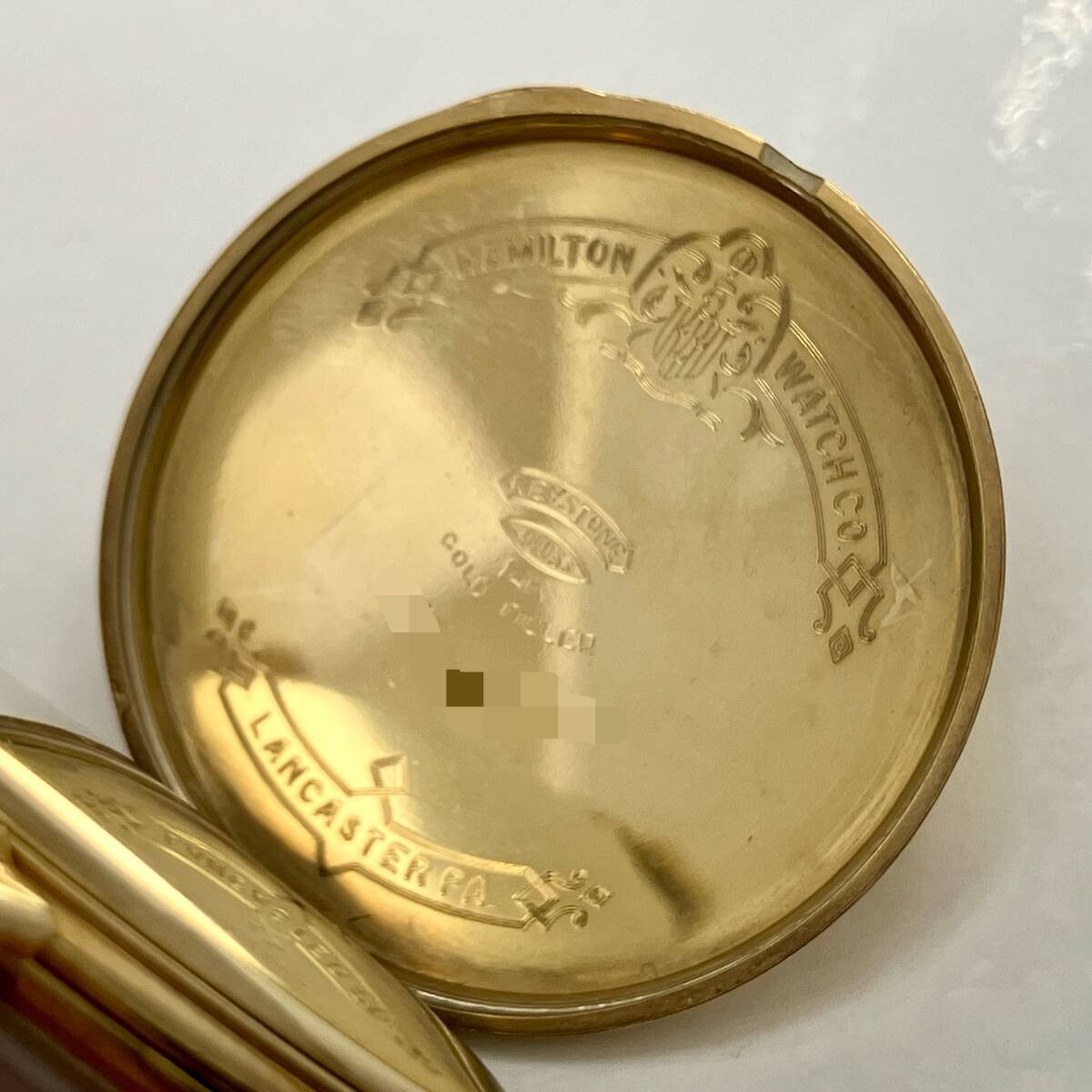 ジャンク Hamilton ハミルトン 懐中時計 14K金張り 手巻 稼働品の画像5